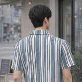 Men’s Loose Fit Half Sleeve Vertical Striped Polo T-Shirt with Zip Collar thumbnail 2