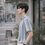 Men’s Loose Fit Half Sleeve Vertical Striped Polo T-Shirt with Zip Collar thumbnail 5
