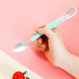 Baby Double Side Head 2 in 1 Silicone Food Spoon, Stainless Steel Fruit Scraper for Baby & Toddler, Fruit Scraping & Feeding Spoons with Travel Case thumbnail 3