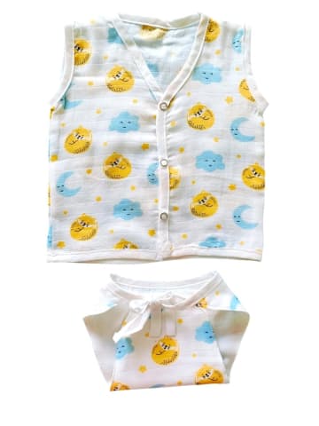 Organic Muslin Button Jhabla and 5-Layer Nappy Set – Ultra-Soft & Breathable Baby Clothing-Catmoon Print