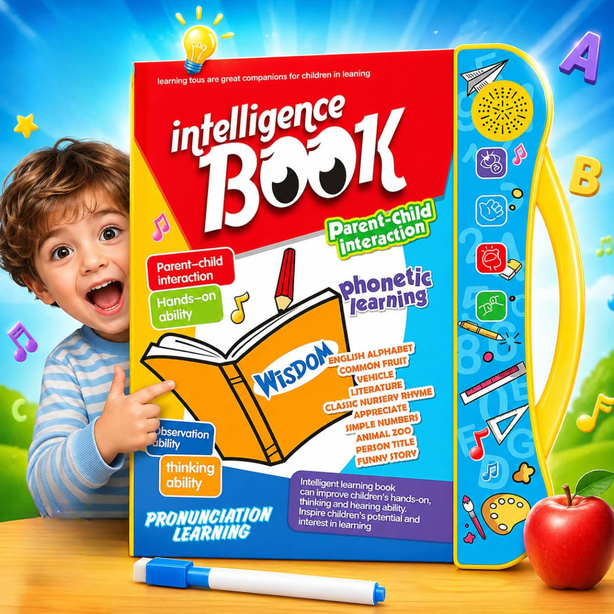 Lifelong IntelliPlay Book for Kids | Intelligent Book with Alphabets, Numbers, Shapes & Phonics | Interactive Sound Book with Marker | Screen Free Learn & Play Sound Book for Kids