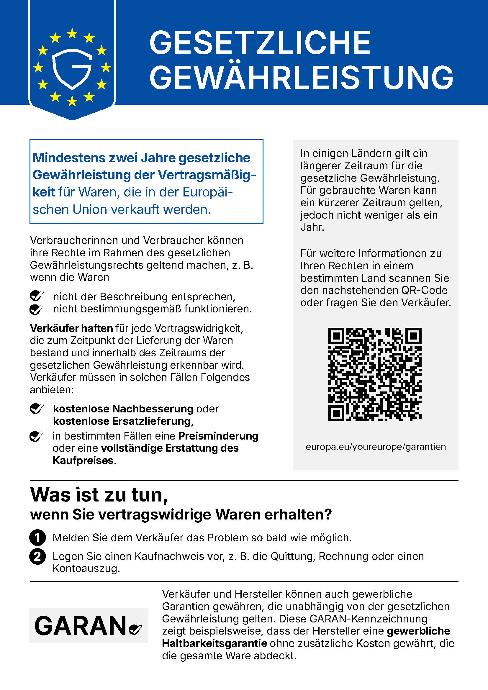 Gesetzliche Gew�hrleistung - EU-Verbraucherinformation (VO 2025/1960)