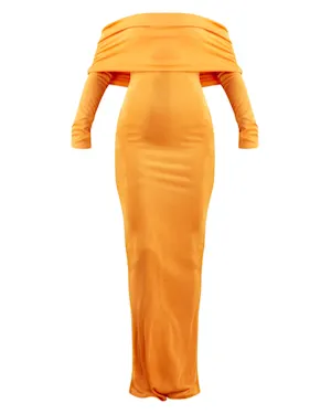 prettylittlething.com | Slinky Bardot Long Sleeve Maxi Dress