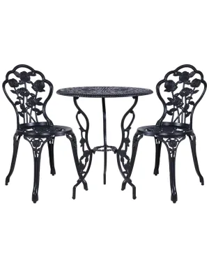 undefined | Gardeon 3PC Outdoor Setting Cast Aluminium Bistro Table Chair Patio Black