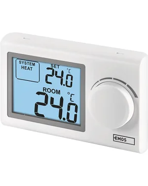 amazon.se | EMOS Digital rumstermostat, manuell väggtermostat för värmesystem och kylsystem, termostat/rumstemperaturregulator med ställhjul, trådansluten för ytmontering