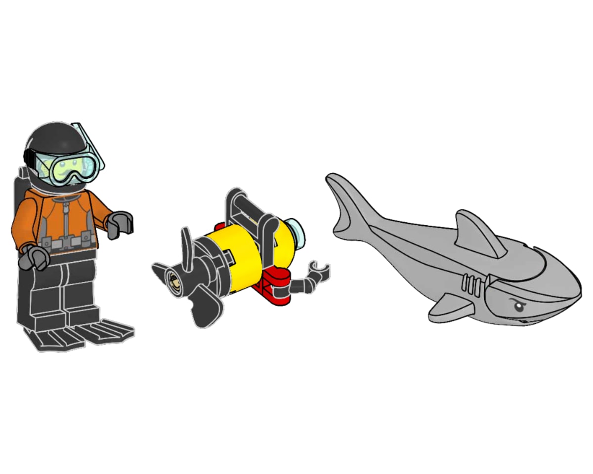 Diver with Robot and Shark – widok główny