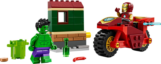 Iron Man z motocyklem i Hulk