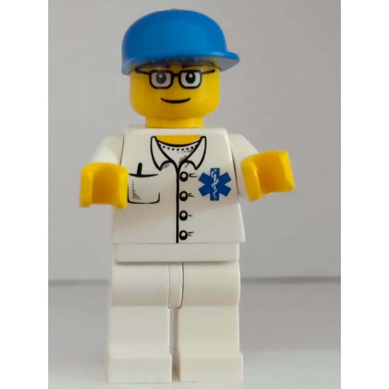 Doctor, White Shirt with Star of Life Logo, Blue Cap, Glasses