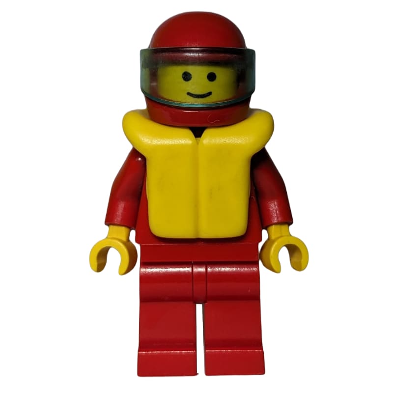 Man, Plain Red, Helmet with Visor, Yellow Life Vest