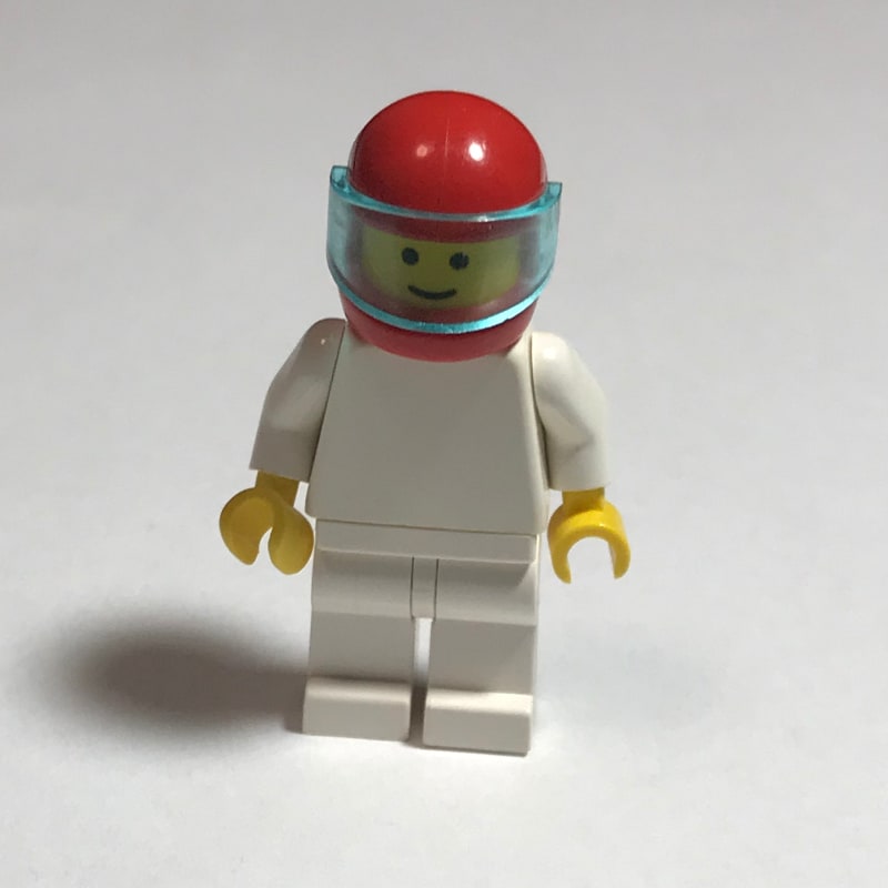 Man, Plain White, Red Helmet with Visor