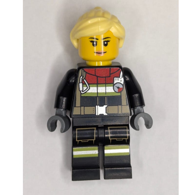 Firefighter, Black Fire Suit, Bright Light Yellow Ponytail Hair