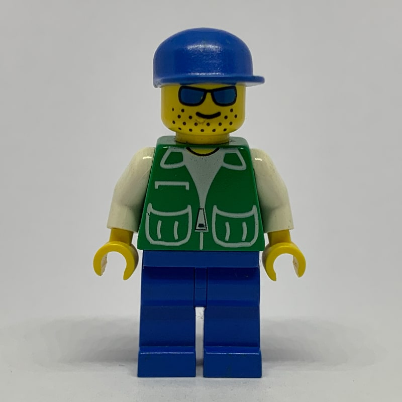Man, Green Jacket, Blue Legs, Blue Cap, Blue Sunglasses