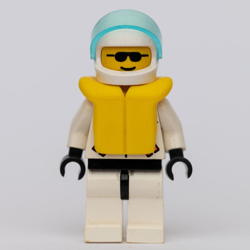 Res-Q Man, Helmet with Visor, Yellow Life Vest, Sunglasses