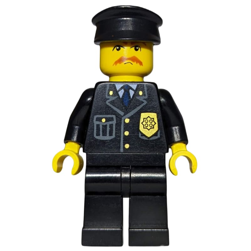 Policeman, Black Jacket with Pocket and Badge, Black Cap, Moustache
