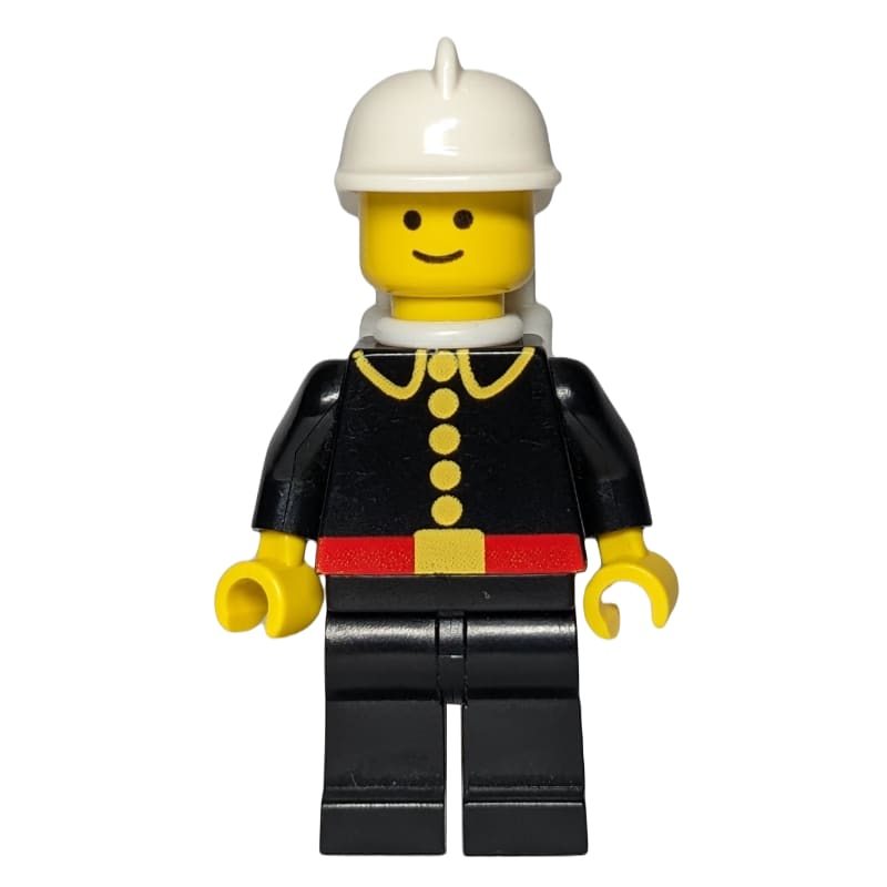 Fireman, Classic, Black Fire Jacket with Red Belt and Buttons, White Helmet, White Airtanks