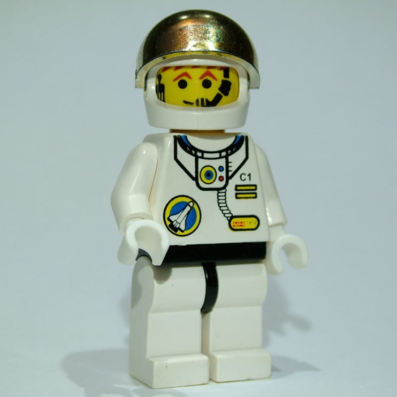 Astronaut, White, Black Hips, Helmet with Large Chrome Gold Visor, Headset