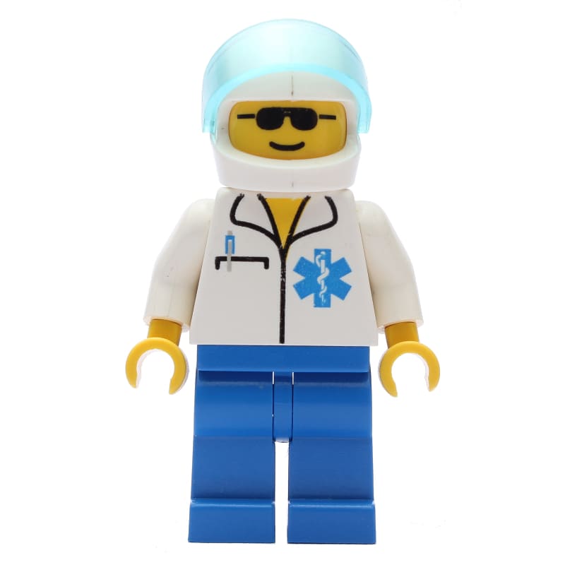 Doctor, White Shirt with Star of Life Logo, White Helmet with Visor, Sunglasses