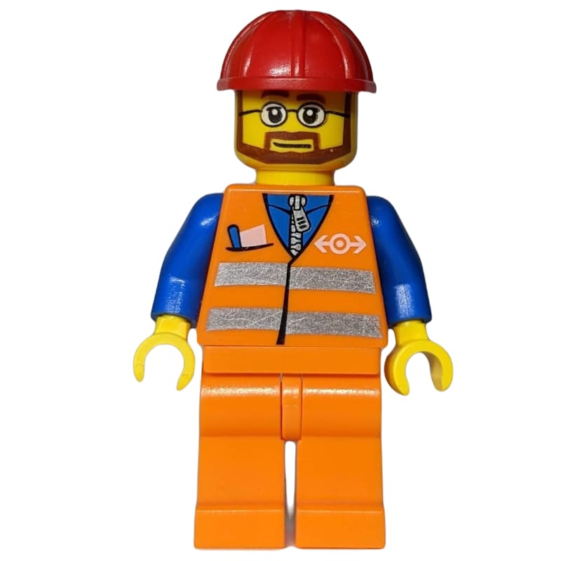 Worker - Orange Safety Vest, orange  Legs, Red Helmet, beard, Glasses