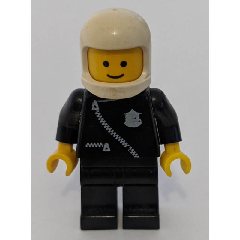 Policeman, Black Jacket with Zipper and Badge, White Helmet (3842b Helmet)