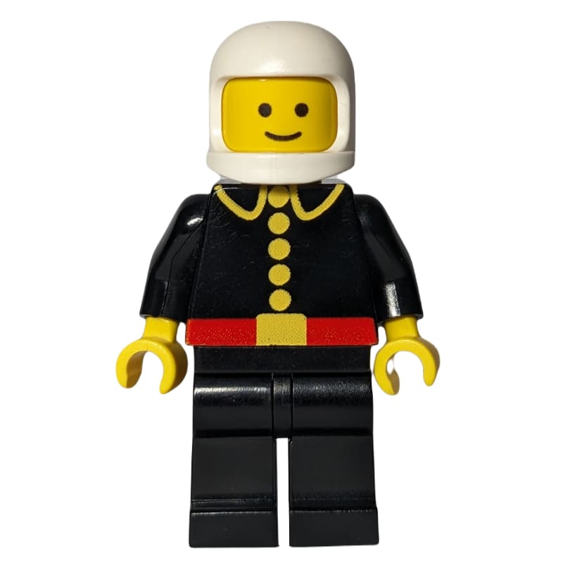Fireman, Classic, Black Fire Jacket with Red Belt and Buttons, White Helmet (3842b Helmet)