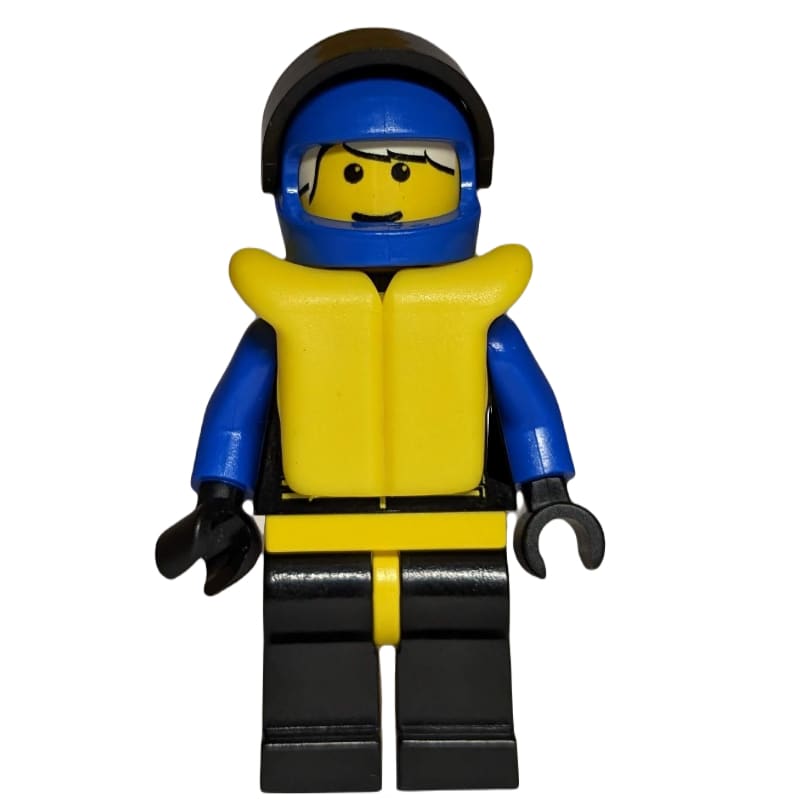 Racer, Extreme Team, Black Jacket, Blue Helmet with Visor, Yellow Life Vest