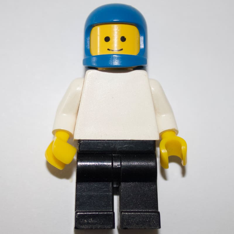 Man, Plain White Torso, Black Legs, Blue Helmet