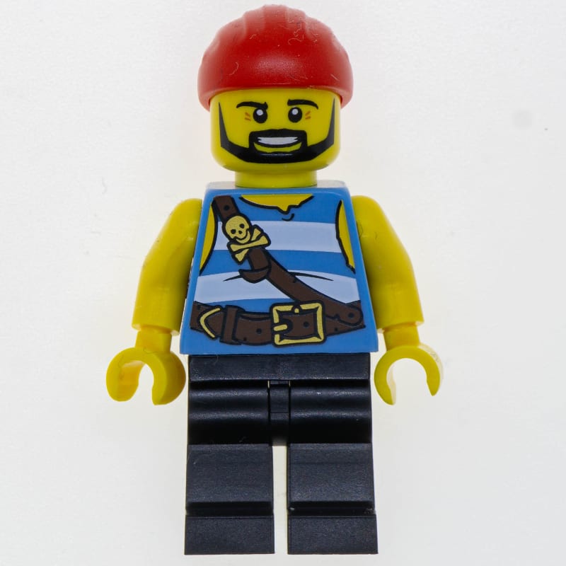 Pirate - Medium Blue Stripes, Black Legs, Red Bandana