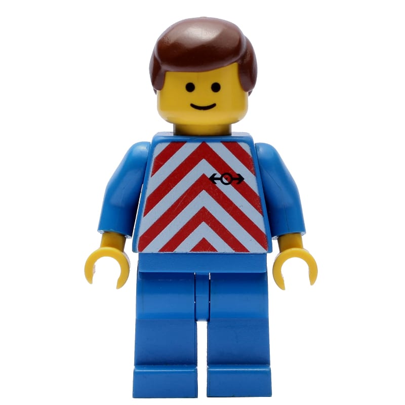 Train Worker - Red/White Shirt, Blue Legs, Brown Hair, (3626a Head)
