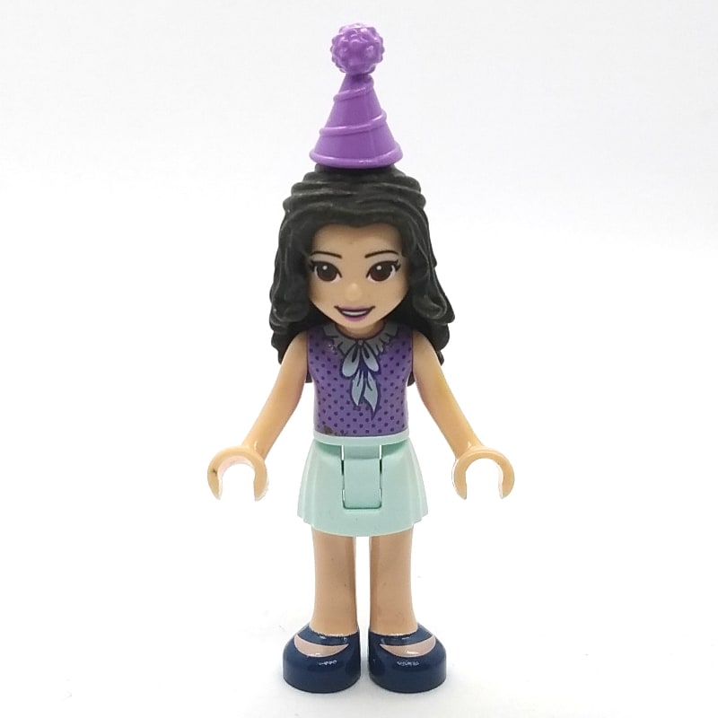Emma - Medium Lavender Dotted Top, Light Aqua Skirt, Hat