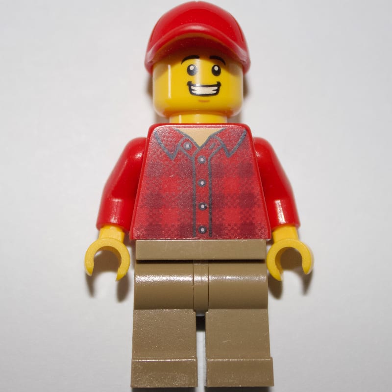 Man, Red Flannel Shirt, Dark Tan Legs, Red Cap