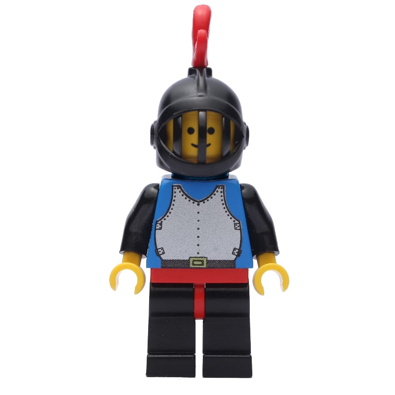 Knight (Breastplate on Blue) - Black Legs, Black Helmet, Red Plume, Plastic Cape