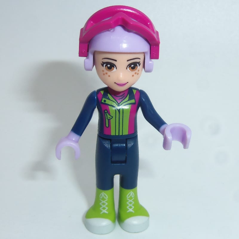 Mia - Lime Ski Vest, Dark Blue Trousers