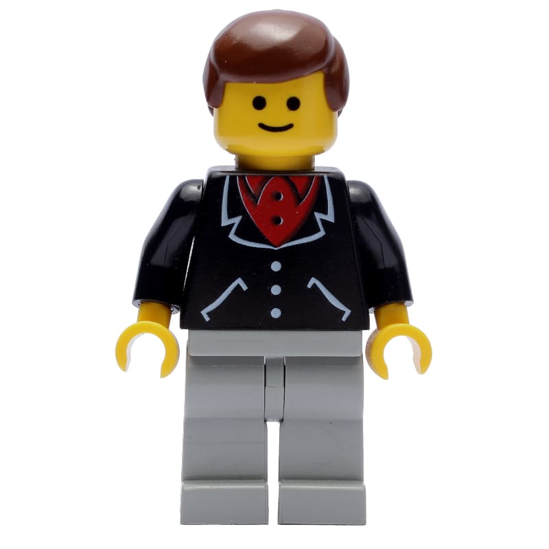 Man, Black Jacket over Red Shirt, Light Gray Legs, Brown Hair (3626b Head)