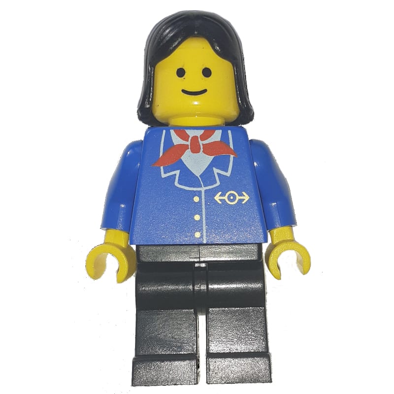 Train Worker - Blue Jacket, Black Legs, Female, Black Hair