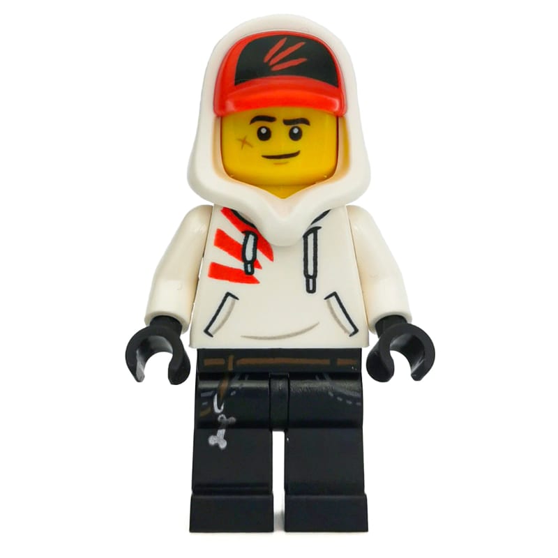 Jack Davids, White Hoodie with Hood and Red Cap