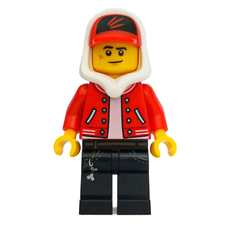 Jack Davids, Red Jacket with White Hood and Red Cap, Scared / Smirk