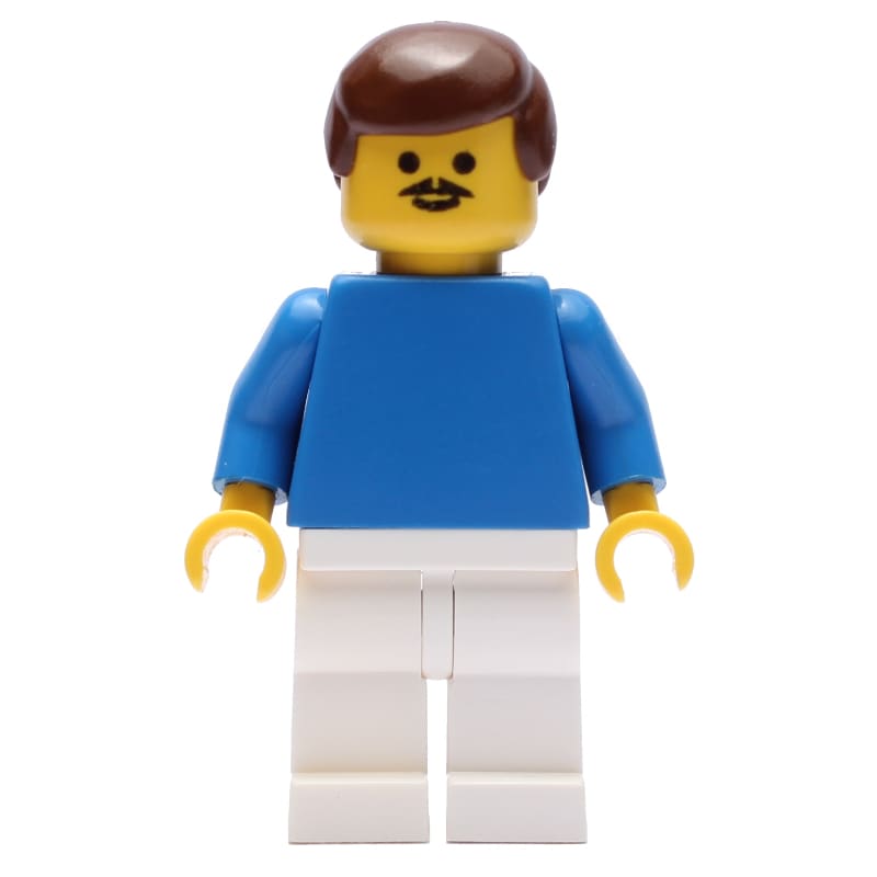 Soccer Player Blue Torso, White Legs, Brown Hair, Mustache