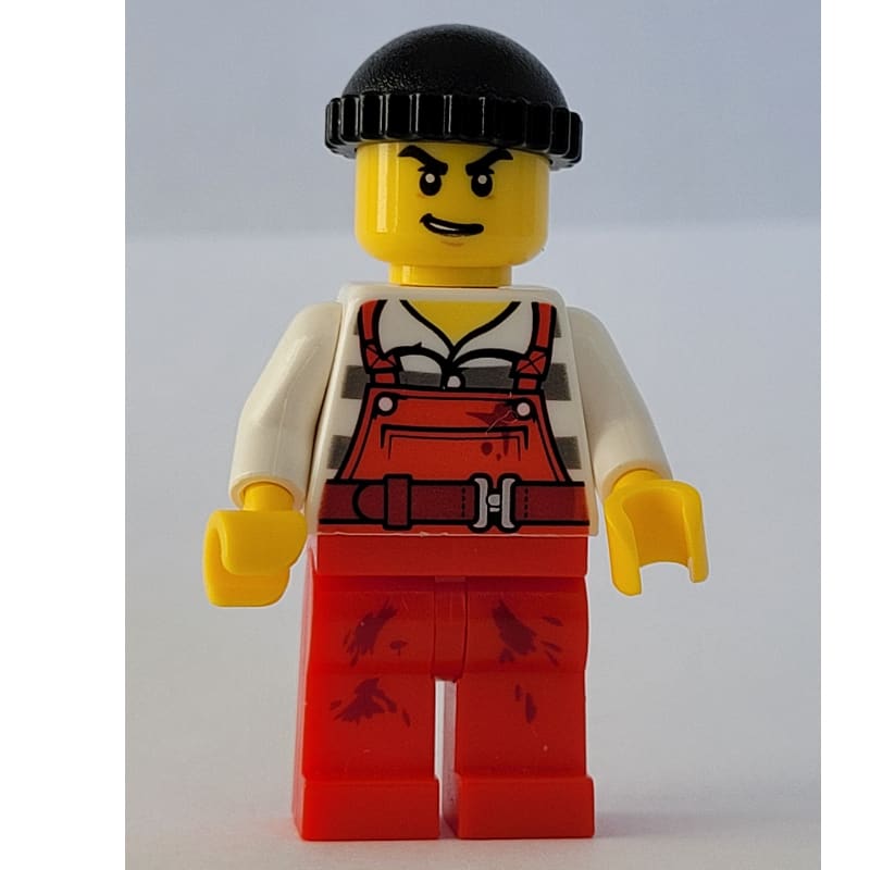 Criminal Joe Frankfurter, Red Overalls over Prison Shirt, Black Hat