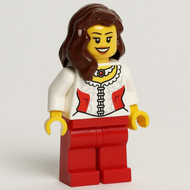 Woman, White Corset with Red Sides, Necklace, Red Legs