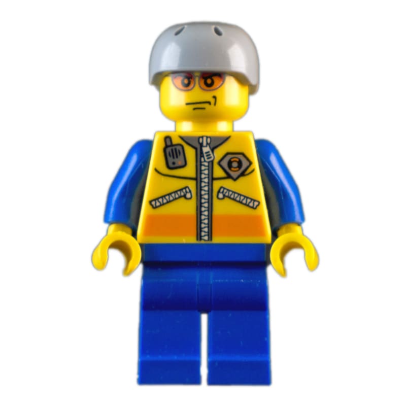 Coast Guard, Yellow Jacket with Zipper, Radio and Badge, Light Bluish Gray Helmet, Orange Sunglasses