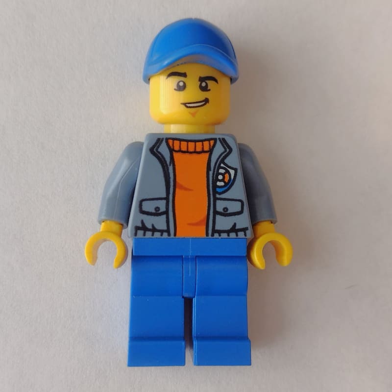Coast Guard, Open Sand Blue Jacket with Badge over Orange Sweater, Blue Cap