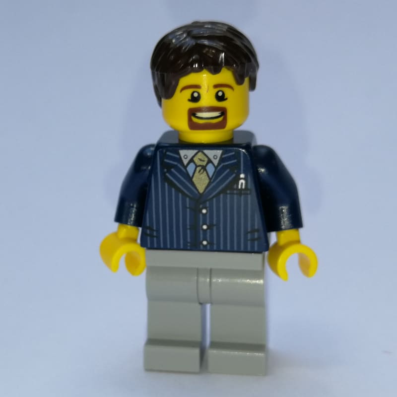 Man, Dark Blue Pinstripe Suit with Gold Tie, Dark Brown Hair