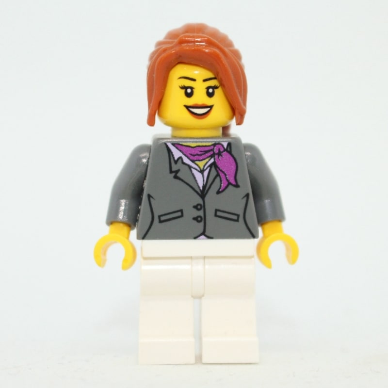 Woman, Dark Bluish Gray Jacket with Magenta Scarf, White Legs, Dark Orange Hair