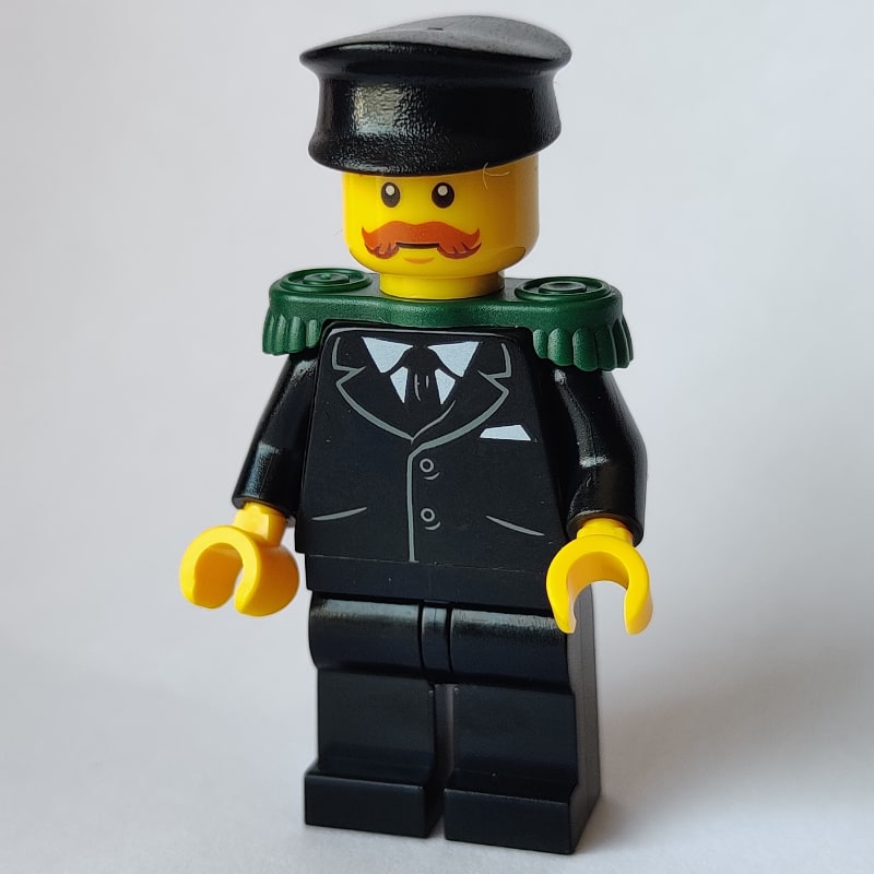 Musician, Black Jacket and Tie, Dark Green Epaulettes, Black Hat, Moustache