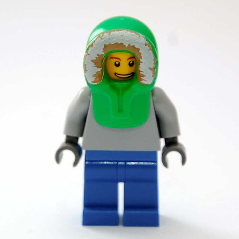 Man, Plain Light Bluish Gray Torso, Blue Legs, Bright Green Hood