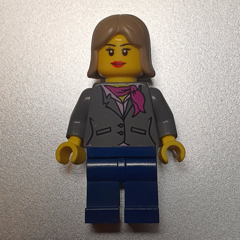 Woman, Dark Bluish Gray Jacket with Magenta Scarf, Dark Blue Legs, Dark Tan Hair