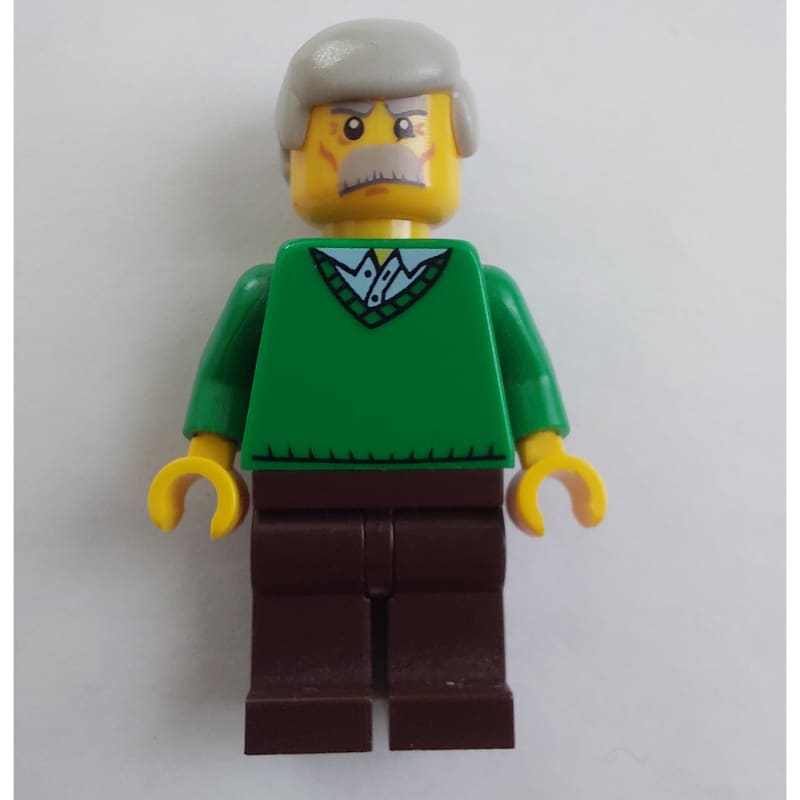 Man, Green V-Neck Sweater, Dark Brown Legs, Moustache