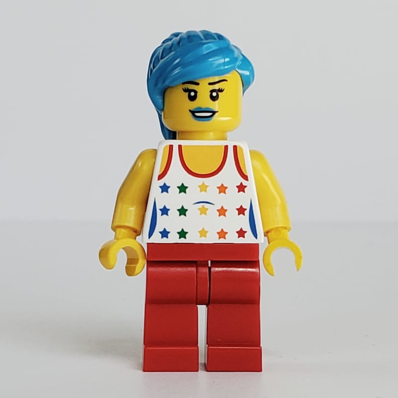 Musician, Woman, Tank Top with Rainbow Colored Stars, Dark Azure Hair