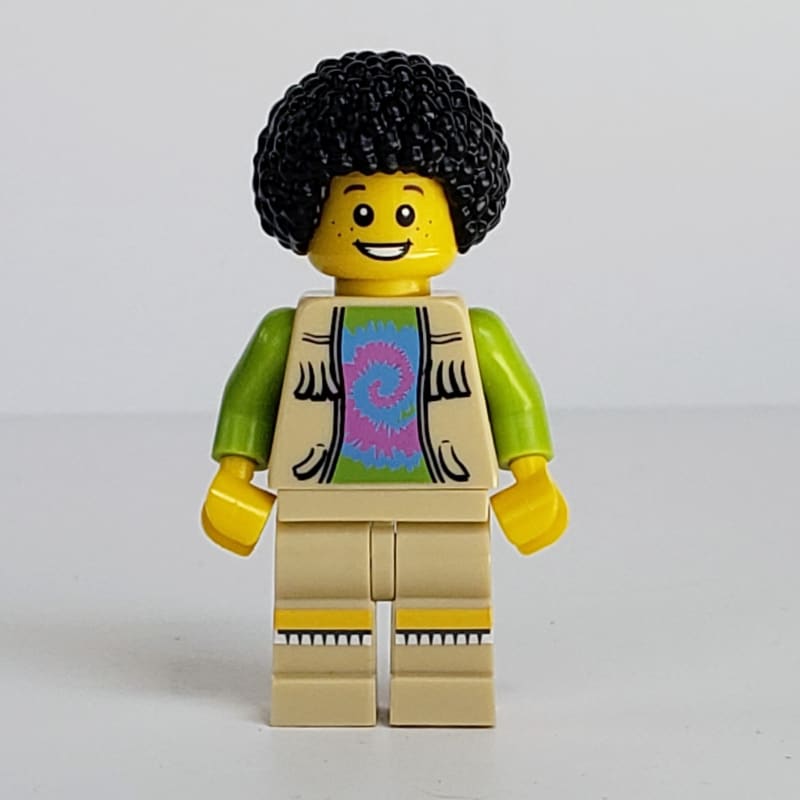 Musician, Man, Open Vest Jacket over Lime Shirt, Black Afro