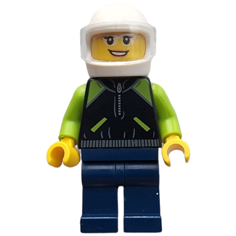 Race Driver, Black Torso, Dark Blue Legs, White Helmet, Porsche